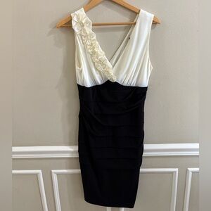 Connected Apparel Black and Cream Bodycon Dress